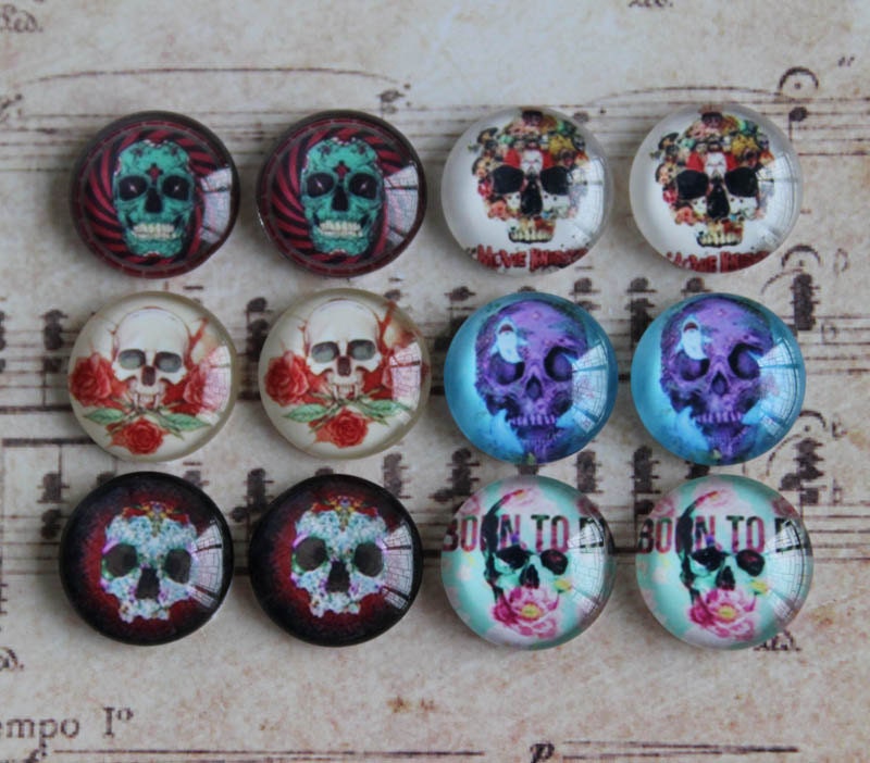 12pcs 12mm Handmade Photo Glass Cabochon Mixed  6 pairs -83X3