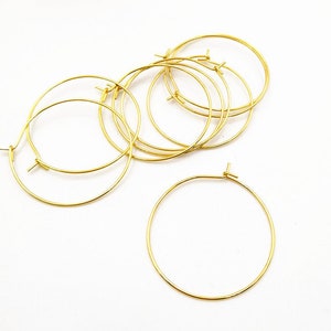 100pcs Gold Wholesale  316L Stainless Steel Hoop Earring ear wire Findings, 9 needle Ear Hook Bulk Jewelry Supply Lot, DIY Wine Charm Rings