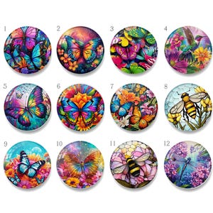 Butterfly Stained Glass Image Cabochon, 10mm 12mm 14mm 16mm 18mm 20mm 25mm 30mm 35mm dragonfly Glass Dome DIY Picture Image Glass Beads-2551
