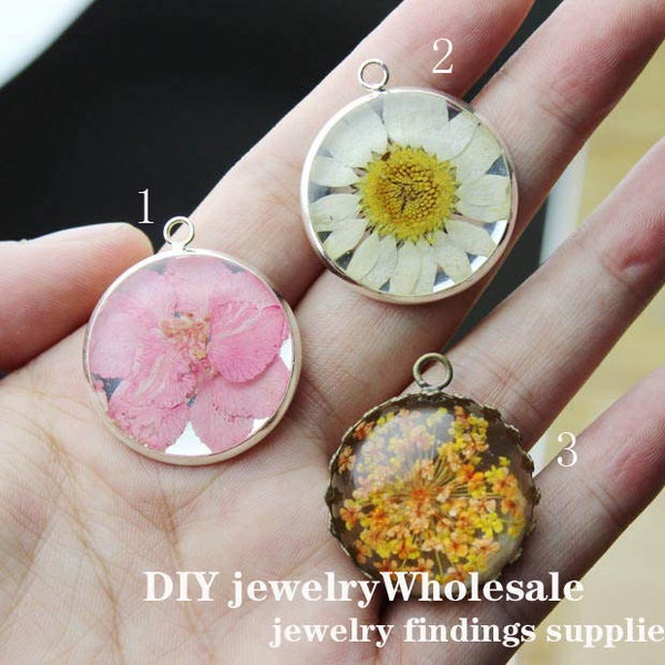 2pcs 25mm flower pendant, Resin Cabochons Pendants, DIY Jewelry, Jewelry Supplies