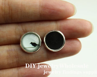 500pcs Silver Earring Posts With Round 12mm Pad 12mm Earrings Base Setting