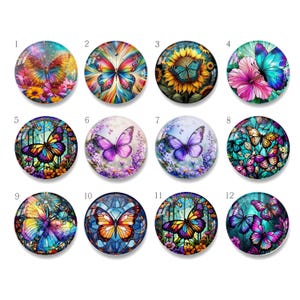Stained Glass Image Cabochon,Butterfly Glass Dome,10mm 12mm 14mm 16mm 18mm 20mm 25mm 30mm 35mm 40mm DIY Picture Image Glass Beads -2547