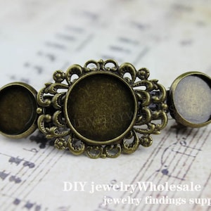 5pcs Antique Bronze Hair Clips Barrette with 16mm Setting, Barrette Setting