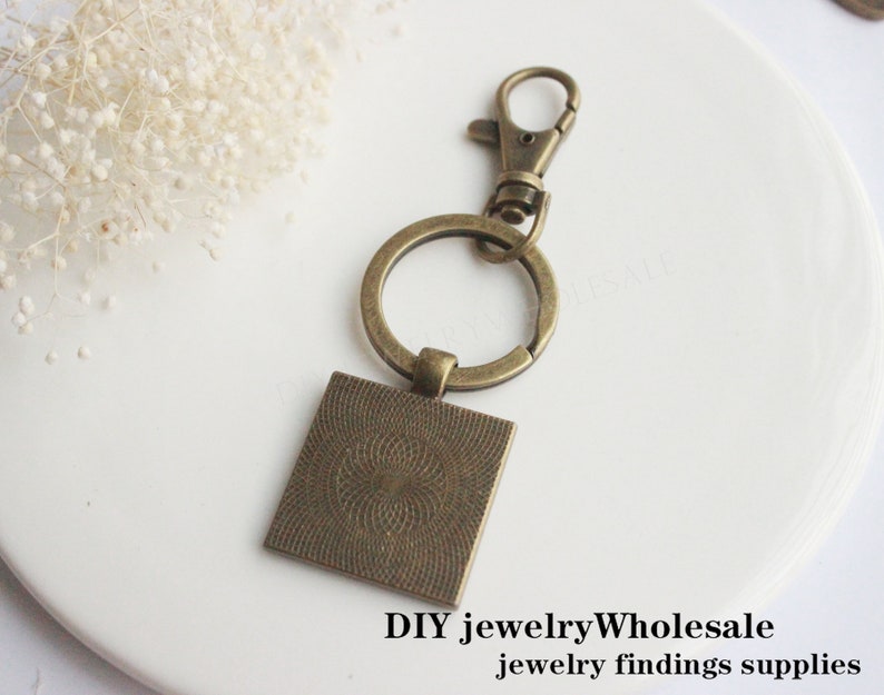 Base Setting Key ring chains Key chains blank bezel 10sets square Photo Keychains DIY Kit 25mm key chain attachments pendant trays