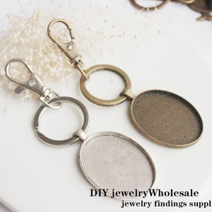 5sets Photo Keychains DIY Kit 30x40mm, bandejas colgantes de llaveros, llaveros de bisel en blanco, Configuración de base, Cadenas de llavero
