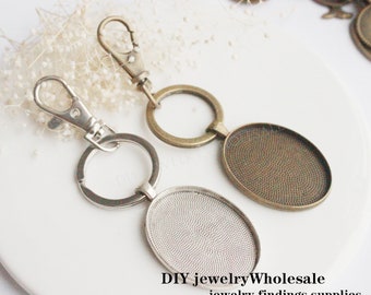 5 set fotonyckelringar DIY-kit 30 x 40 mm, nyckelringstillbehör hängen, nyckelringar tom ram, basinfattning, nyckelringskedjor