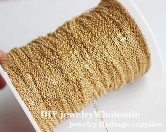 32ft 1.5x1mm KC Gold Brass Soldered Chain Flat Cable Chain Gold Plated chain 1.5mm tiny flat solder cable chain