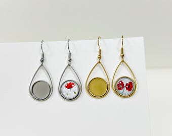 10pcs Surgical Steel gold plated Earring Blank, Teardrop 12mm Earrings Bases Settings Cabochon , DIY Earring Kits, Bezel Earring Trays