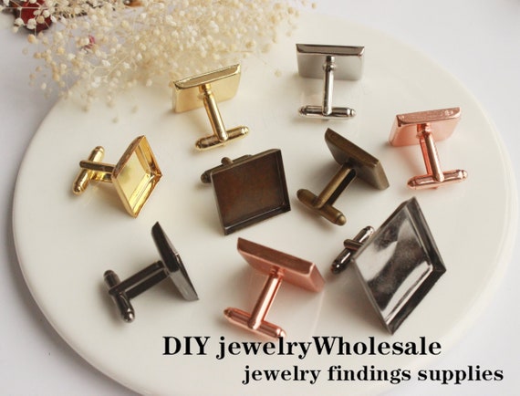 20pcs Square Cuff Link Blanks 16mm / 18mm / 20mm / 25mm Cufflink Bezel Settings Square French Cufflink Blanks
