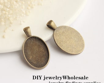 20pcs 18x25mm Antique Bronze/Antique Silver Oval Pendant Bezel Settings, Glass Pendant Base, Jewelry Pendant Blanks Suppliers, Pendant Trays