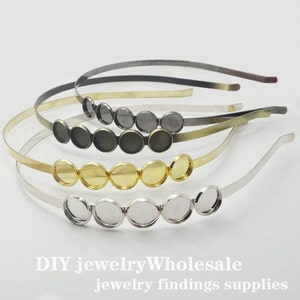 2pcs Brass / Silver / Gold Head Band With 12mm Cameo Setting For Hair Accessories