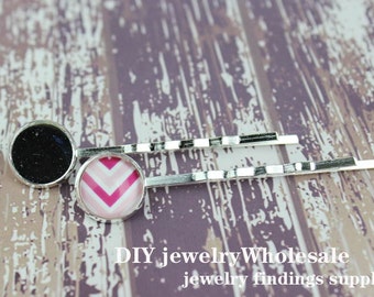 10Pcs silver Hair Clip with 12mm Pad