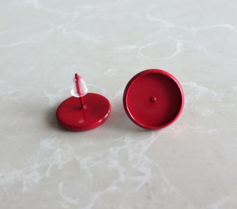 10pcs 12mm Earring Setting red Earring Posts With Round 12mm Pad image 1