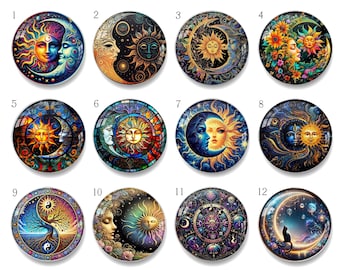 cabochons  Sun and Moon,cabochon stones,cabochons round,cabochons,cabochons foiled glass stones round,cabochon multiple crystal setting-2574