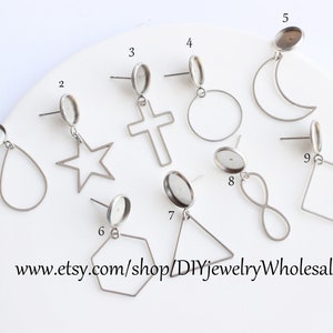 20pcs Surgical Steel 8-25mm Earring Blank, Earrings Bases Settings Cabochon , DIY Earring Kits, Bezel Earring Trays