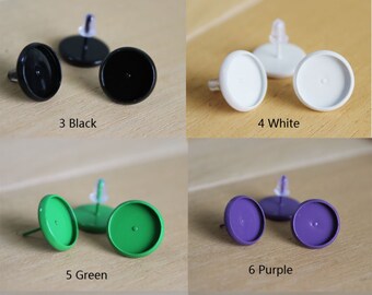 20pcs 8 colors 10mm 12mm Earring Setting Earring Posts With Round 12mm Pad