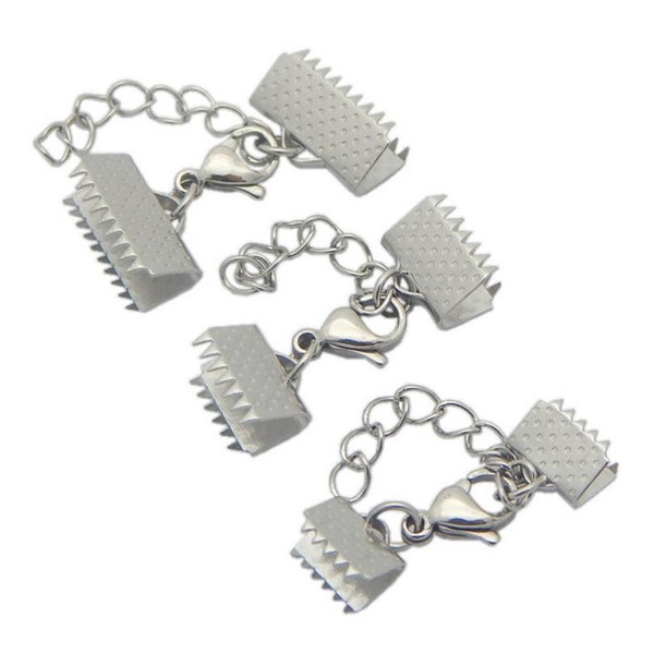 10 sets Stainless Steel Ribbon Clip Clamp Cord Crimp End Cap Tip Necklace Bracelet Connector Finding