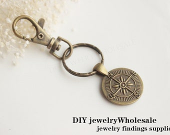 10 set fotonyckelringar DIY-kit 20 mm kompass, nyckelringstillbehör hängen, nyckelringar tom ram, basinfattning, nyckelringskedjor