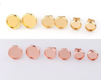 100 ST. ROSTFRITT STÅL Guld roséguld Örhängesstift Bezel Infattningar Örhängen Blank Bezel, Inga allergiska örhängesstift, Bezel örhänge med bakstycke