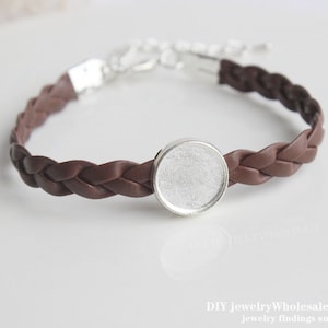 10pcs Handmade leather bracelet blanks, 12mm Bracelet Settings, Bezel Bangle Bracelet, Glass Tray Bracelet, bracelet set Bases
