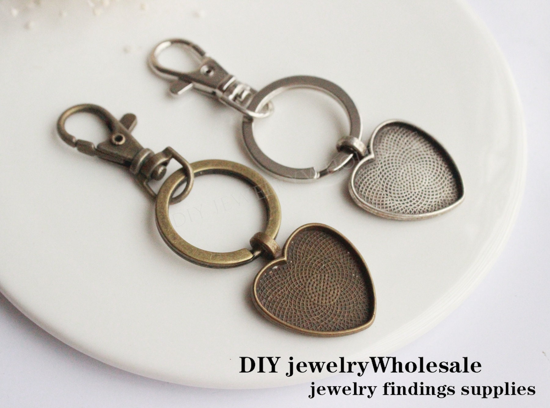 5 Sets Photo Keychains DIY Kit Heart-shaped 25mm, Key Chain Attachments ...