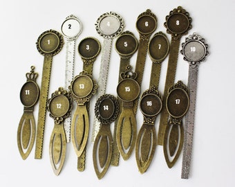 5pcs BookMark Blank, Round Gass Bezel Base,18mm/20mm /18x25mm Vintage Silver Bookmark Settings