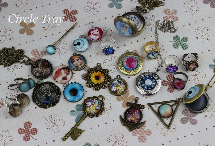 Fancy Flower Flatback Glass Photo Cabochons For Pendants Making - Round Domes 10-30mm