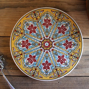 Quality Turkish Ceramic Trivet - Round Circular - 16cm Diameter (6.3 INCH) - Lattice Design with Yellow