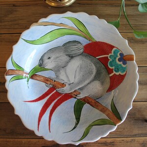 30cm Hand painted ceramic Turkish plate - Koala image - wall hanging plate - Turkish Tulip background