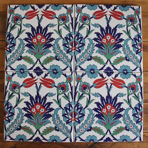 Turkish Ceramic Tile Set (4) - Splash back, Kitchen, Bathroom, Traditional Ottoman designs - Red Tulips