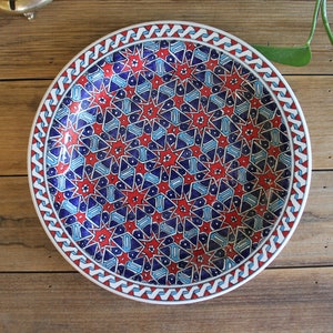 Hand-Painted Ceramic Dinner Plate – Ottoman Geometric Design, 25cm