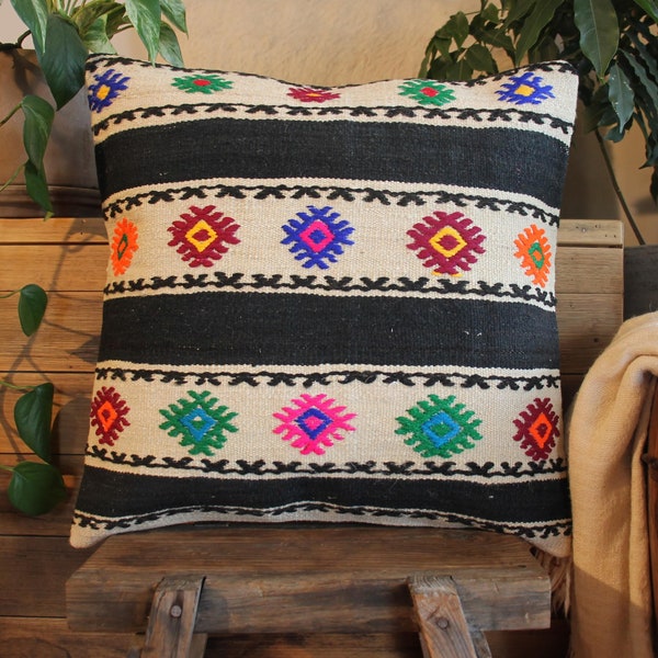 50cm (20in) Vintage kilim pillow cover handwoven - large medium square cushion cover sofa