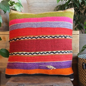 50cm (20inch) Vintage kilim cushion cover handwoven - strong colours red green pink orange