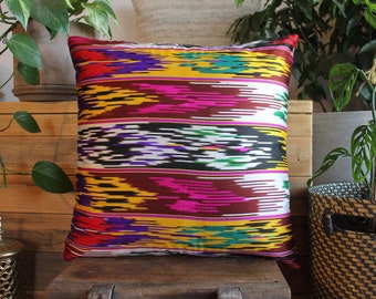 50cm (20inch) Vintage kilim cushion cover handwoven - silk ikat weave