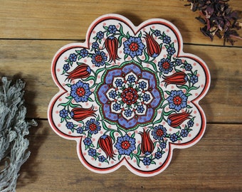 Quality Turkish Ceramic Trivet - Daisey Edge - 18.5cm Diameter (7.2 INCH)