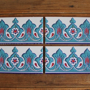 Set of 4 Border Tiles - Turkish tile, Mexican Tile, Morrocan tile - 10*20cm ceramic wall tiles
