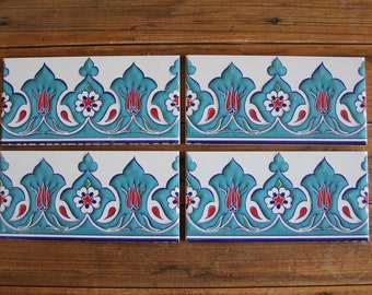 Lot de 4 carreaux de bordure - Carrelage turc, Carrelage mexicain, Carrelage marocain - Carrelage mural en céramique 10 x 20 cm