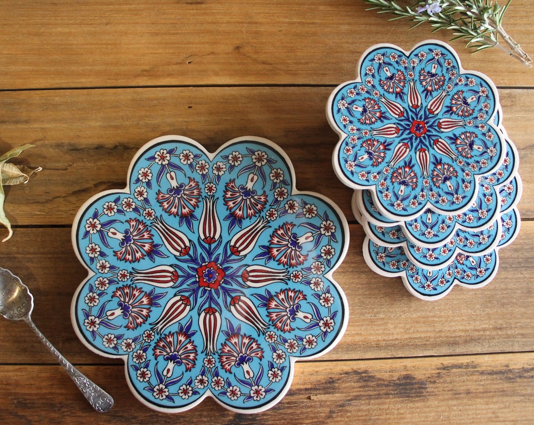 Turkish Ceramic Trivet 1 & Coaster 4 Set Stunning 15th Etsy