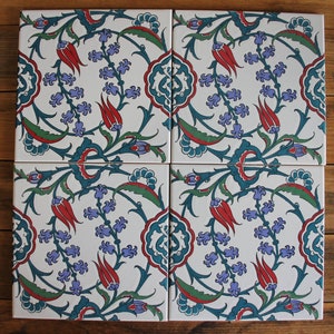 Turkish Ceramic Tile Set (4) - Splash back, Kitchen, Bathroom, Traditional Ottoman designs - Floral swirls