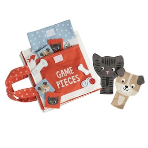 Dog Daze Animal Fabric Book Panel by Stacy Iest Hsu for Moda 100% Cotton Fabric Dog Puzzle Book with handles, finger puppets and game pieces