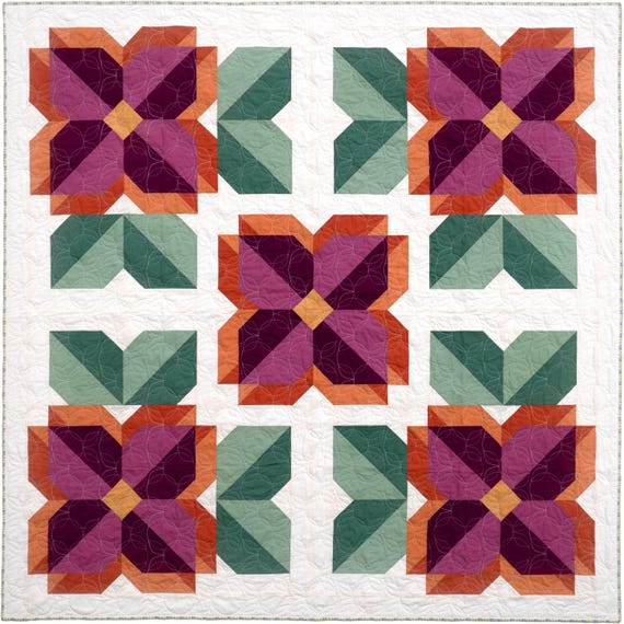 Sunny Blooms Flower Quilt Kit | Modern Floral Quilt Kit | Fabric for Quilt Top & Binding | In The Light Quilts | 75" x 75"