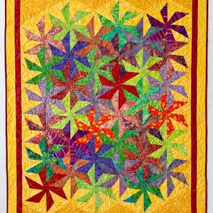 Finished Quilt Custom Modern Multicolored Rainbow Pinwheel Geometric Throw Lap Quilt 52&quot; by 65&quot; High Quality Yellow Blue Red Quilt For Gift