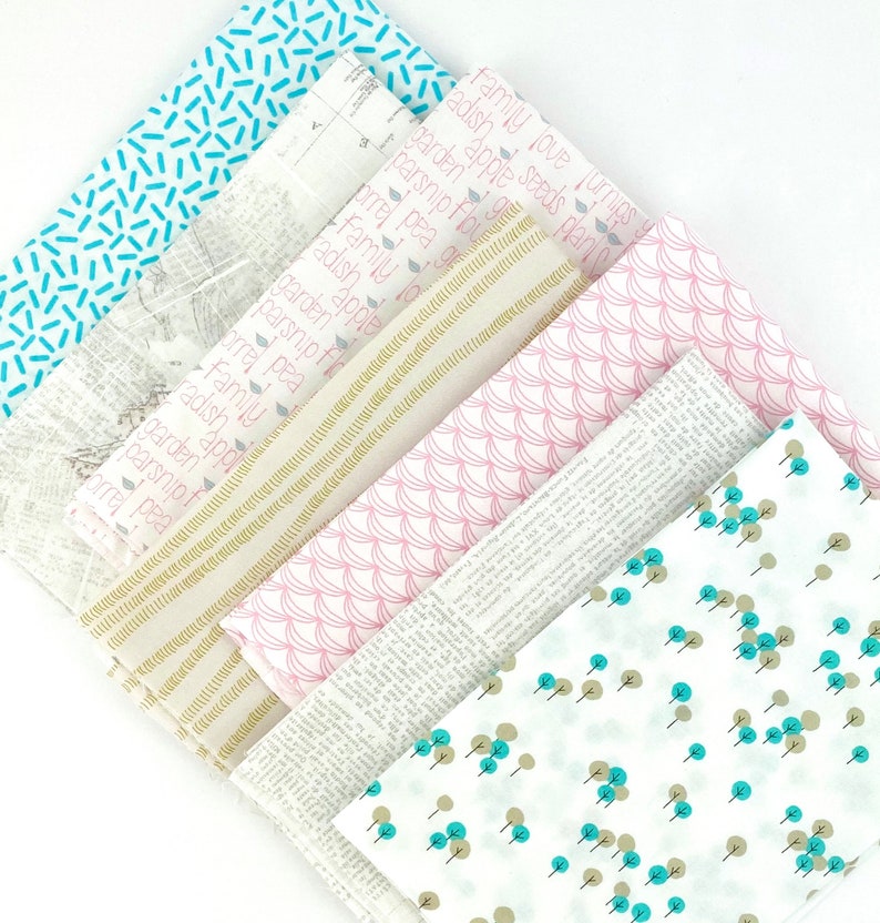 Small Print Low Volume Custom Curated Fat Quarter Bundle by Sewcial Stitch 7 Fat Quarters Modern Fabric Bundle Newsprint Map Confetti
