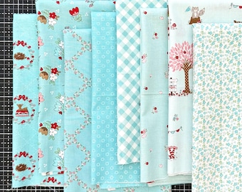 Aqua Blue Whimsical Woodland Fat Quarter Bundle by Tasha Noel For Riley Blake Designs 8 Fat Quarters