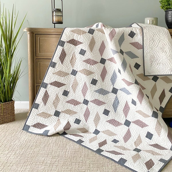 Propeller Quilt kit - Mandi Persell of Sewcial Stitch - Kit includes fabric for top & binding Modern Geometric Neutral Kit 5 size options