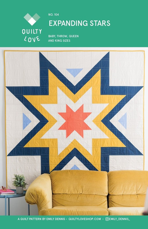 Star Quilt Pattern 4 Sizes DIY Quilt Pattern by Emily Dennis Friendly Stars Quilt Paper Pattern from Quilty Love