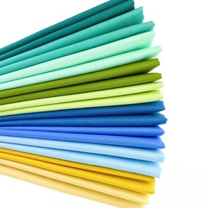 Stream Confetti Cotton Solid Fat Quarter Bundle Custom Curated By Sewcial Stitch 10 Fat Quarters Riley Blake Yellow, Blue, Green, Teal