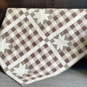 Neutral Plaid Flag Quilt kit - Mandi Persell of Sewcial Stitch Kit includes fabric for top & binding Modern quilt offered in 6 sizes