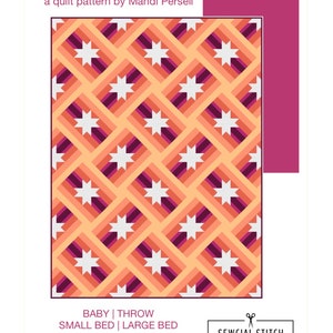 Slanted Star Modern Star Quilt Pattern by Mandi Persell of Sewcial Stitch Instructions for 4 sizes-beginner friendly Paper Pattern