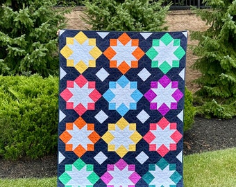 Stellar Mosaic Modern Geometric Quilt kit - Cotton and Joy 54" by 72" Kit includes fabric for top binding Custom quilt kit Riley Blake